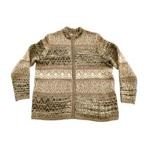 Coldwater Creek Multicolor Beige Knitted Full Zip Cardigan Sweater Large